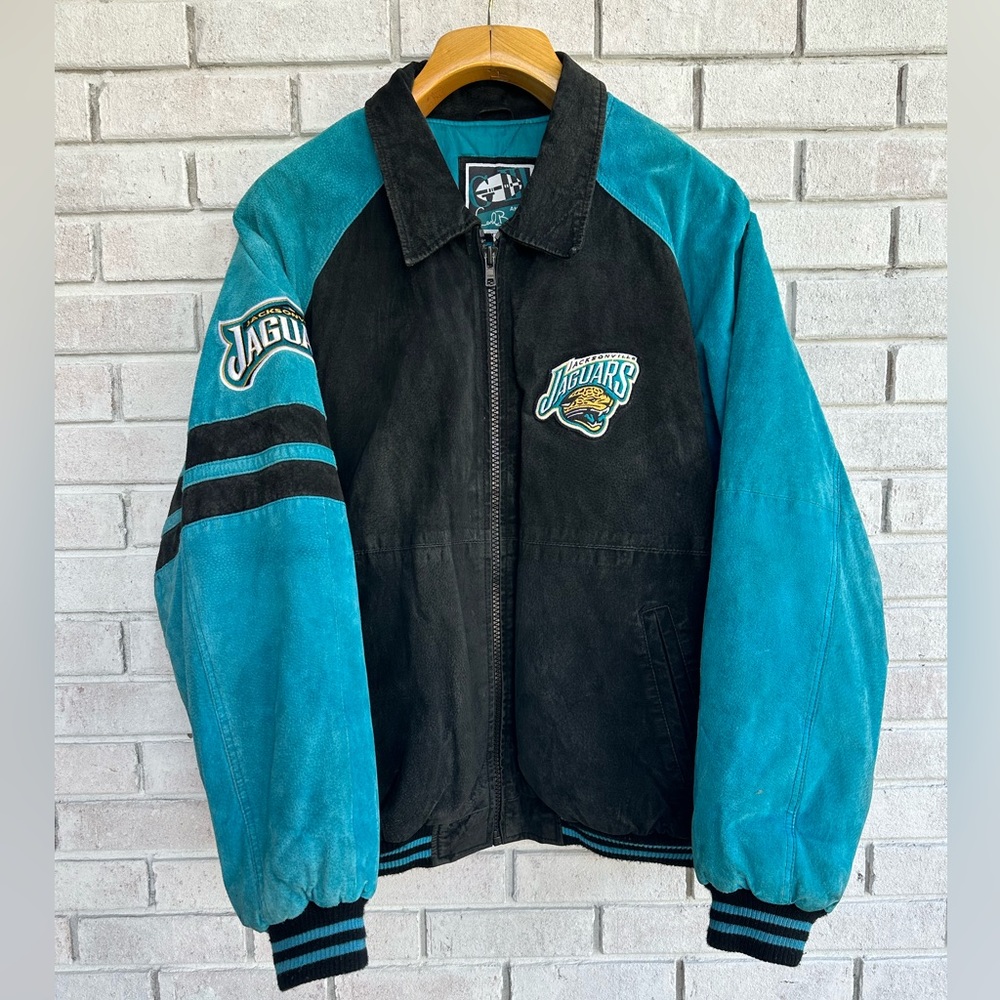 Jacksonville Jaguars Jacket Vintage Suede Leather NFL Zip Up Bomber Size M